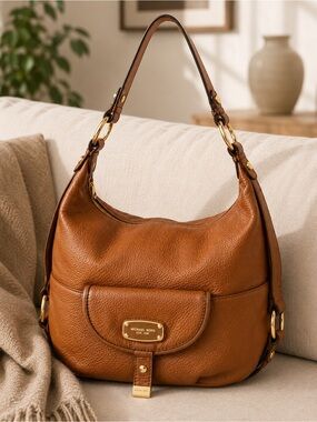 Michael Kors Brown Pebbled Leather Hobo Shoulder Bag Large Slouchy Purse